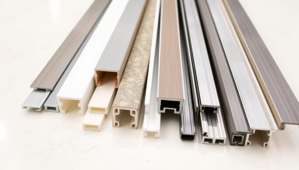 A diverse assortment of ceramic tile accessories, including transition strips, edge trims, and expansion joints, arranged neatly on a clean, well-lit surface. The accessories showcase a range of thicknesses, from slim 8mm profiles to thicker, more substantial options, allowing the viewer to envision how they might complement tiles of varying depths. The lighting is soft and diffused, highlighting the textures and finishes of the materials, which include sleek metal, matte ceramic, and brushed aluminum. The composition is balanced and visually appealing, conveying a sense of order and practicality that would suit the informative nature of the article section. A diverse assortment of ceramic tile accessories, including transition strips, edge trims, and expansion joints, arranged neatly on a clean, well-lit surface. The accessories showcase a range of thicknesses, from slim 8mm profiles to thicker, more substantial options, allowing the viewer to envision how they might complement tiles of varying depths. The lighting is soft and diffused, highlighting the textures and finishes of the materials, which include sleek metal, matte ceramic, and brushed aluminum. The composition is balanced and visually appealing, conveying a sense of order and practicality that would suit the informative nature of the article section.