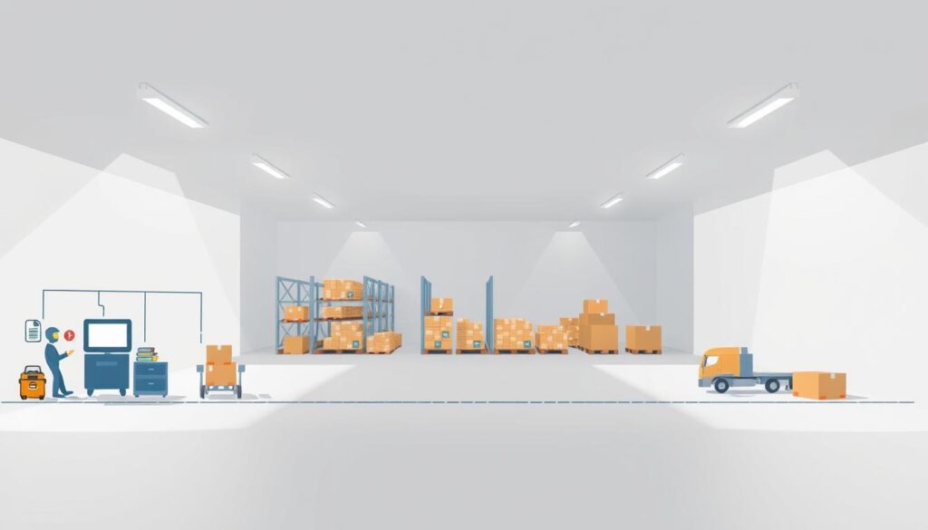 A detailed illustration of the order fulfillment process from an e-commerce platform, showcasing the distinct stages in a clean, technical style. The foreground depicts the key steps - order placement, processing, packaging, and shipping - represented by simple icons or illustrations. The middle ground features a warehouse or logistics center, bustling with activity. The background sets the scene with a neutral, minimalist environment, emphasizing the streamlined nature of the order lifecycle. Bright, directional lighting casts shadows and highlights the various elements, creating depth and a sense of organization. The overall tone is informative, efficient, and visually appealing, aligning with the subject matter of the article section. A detailed illustration of the order fulfillment process from an e-commerce platform, showcasing the distinct stages in a clean, technical style. The foreground depicts the key steps - order placement, processing, packaging, and shipping - represented by simple icons or illustrations. The middle ground features a warehouse or logistics center, bustling with activity. The background sets the scene with a neutral, minimalist environment, emphasizing the streamlined nature of the order lifecycle. Bright, directional lighting casts shadows and highlights the various elements, creating depth and a sense of organization. The overall tone is informative, efficient, and visually appealing, aligning with the subject matter of the article section.
