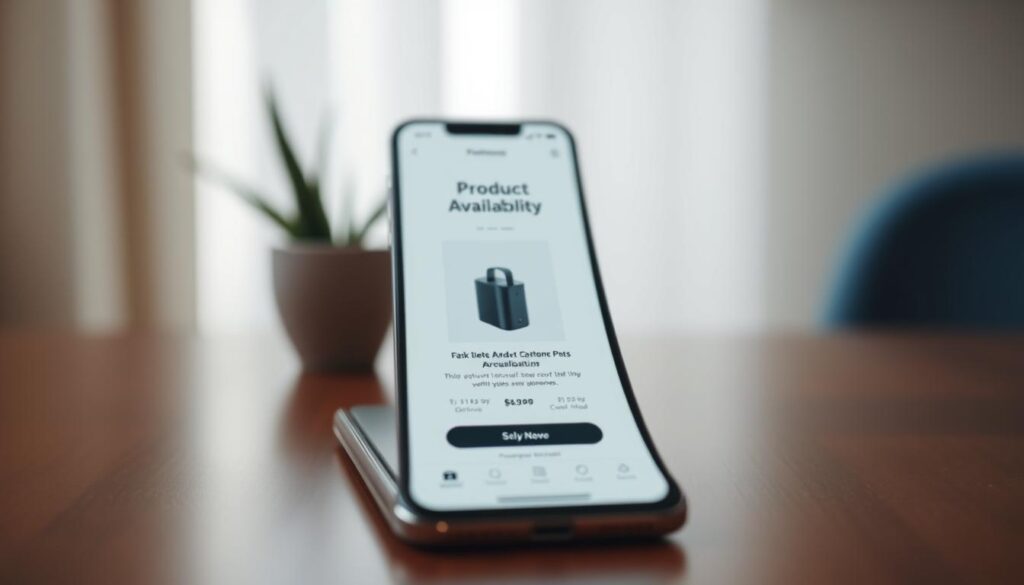 A modern and minimalist product availability notification design, showcased on a sleek smartphone display with a soft, natural lighting setup. The foreground features a prominent product image, surrounded by clean lines and subtle UI elements that convey the availability status and purchase options. The middle ground includes carefully curated product details and a simple, intuitive user interface. The background maintains a blurred, out-of-focus aesthetic to draw the viewer's attention to the key informational areas. The overall mood is one of simplicity, functionality, and user-friendliness, reflecting the article's focus on a straightforward guide to checking product availability. A modern and minimalist product availability notification design, showcased on a sleek smartphone display with a soft, natural lighting setup. The foreground features a prominent product image, surrounded by clean lines and subtle UI elements that convey the availability status and purchase options. The middle ground includes carefully curated product details and a simple, intuitive user interface. The background maintains a blurred, out-of-focus aesthetic to draw the viewer's attention to the key informational areas. The overall mood is one of simplicity, functionality, and user-friendliness, reflecting the article's focus on a straightforward guide to checking product availability.