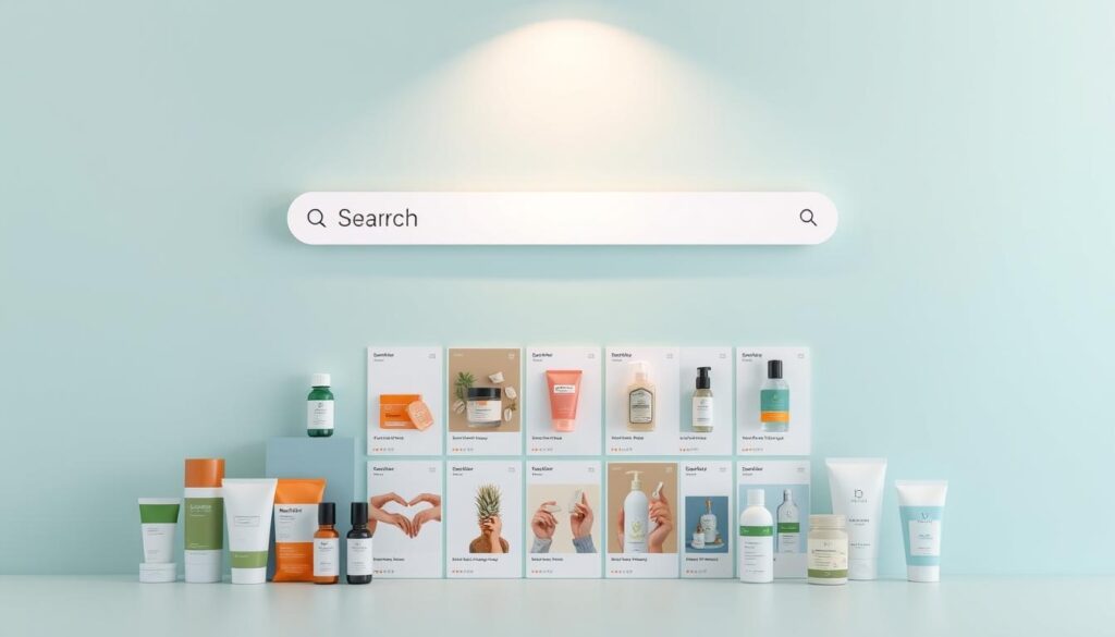 A modern, minimalist online store interface with a prominent search bar and product grid layout. The background features a soft, muted gradient in shades of blue and green, creating a calming, professional atmosphere. The foreground showcases a selection of various health and beauty products, arranged neatly with clean product images and pricing information. The middle ground features a large, easy-to-navigate search bar, inviting the user to explore the store's inventory. Subtle lighting from above casts a warm, natural glow, highlighting the product details. The overall composition conveys a sense of accessibility, simplicity, and user-friendliness, reflecting the article's focus on checking product availability. A modern, minimalist online store interface with a prominent search bar and product grid layout. The background features a soft, muted gradient in shades of blue and green, creating a calming, professional atmosphere. The foreground showcases a selection of various health and beauty products, arranged neatly with clean product images and pricing information. The middle ground features a large, easy-to-navigate search bar, inviting the user to explore the store's inventory. Subtle lighting from above casts a warm, natural glow, highlighting the product details. The overall composition conveys a sense of accessibility, simplicity, and user-friendliness, reflecting the article's focus on checking product availability.