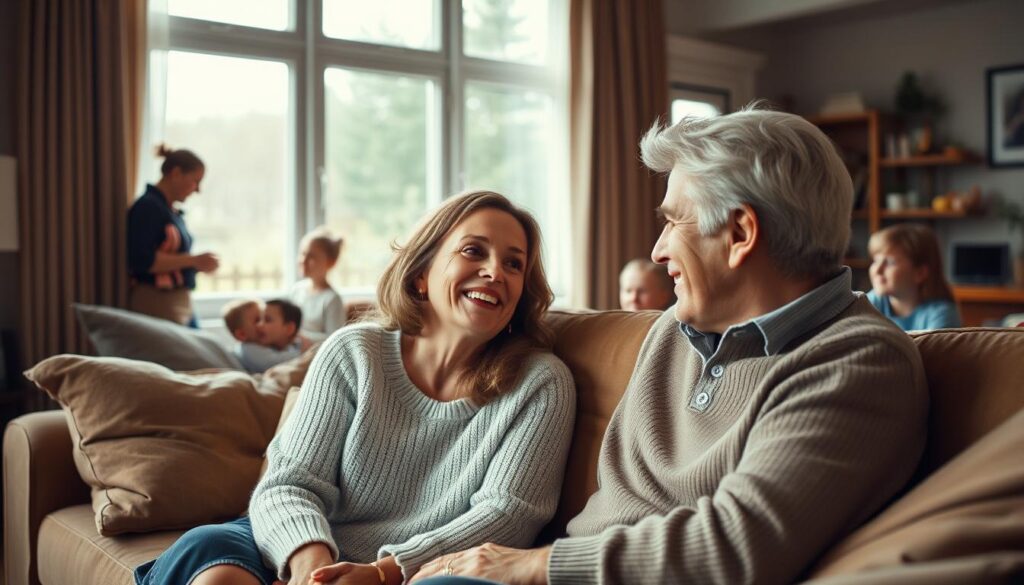 A warm, intimate portrait of Hanna Turnau, a celebrated Polish actress, surrounded by her loving family. In the foreground, Hanna is seated comfortably on a plush couch, her expression serene and content as she gazes affectionately at her husband seated beside her. They are framed by a cozy, well-appointed living room, with soft lighting filtering in through large windows, casting a gentle glow on the scene. In the background, glimpses of their children can be seen, their laughter and playfulness creating a sense of joy and togetherness. The overall atmosphere is one of domestic bliss, capturing the private, family-centered life of this acclaimed public figure. A warm, intimate portrait of Hanna Turnau, a celebrated Polish actress, surrounded by her loving family. In the foreground, Hanna is seated comfortably on a plush couch, her expression serene and content as she gazes affectionately at her husband seated beside her. They are framed by a cozy, well-appointed living room, with soft lighting filtering in through large windows, casting a gentle glow on the scene. In the background, glimpses of their children can be seen, their laughter and playfulness creating a sense of joy and togetherness. The overall atmosphere is one of domestic bliss, capturing the private, family-centered life of this acclaimed public figure.