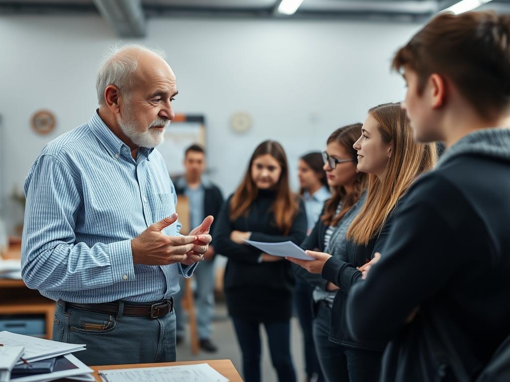 Eugeniusz Mleczak z młodymi specjalistami - element jego życiorysu związany z mentoringiem Eugeniusz Mleczak z młodymi specjalistami - element jego życiorysu związany z mentoringiem