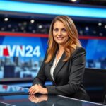 Marta Kuligowska podczas prowadzenia programu informacyjnego w TVN24
