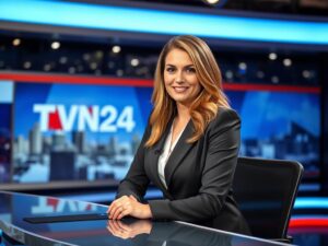 Marta Kuligowska podczas prowadzenia programu informacyjnego w TVN24