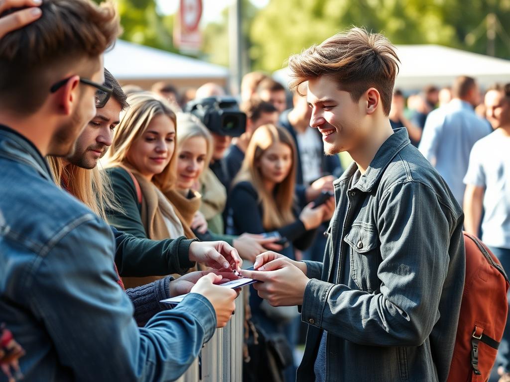 Nowciax podczas spontanicznej interakcji z fanami, pokazujący jego autentyczność Nowciax podczas spontanicznej interakcji z fanami, pokazujący jego autentyczność