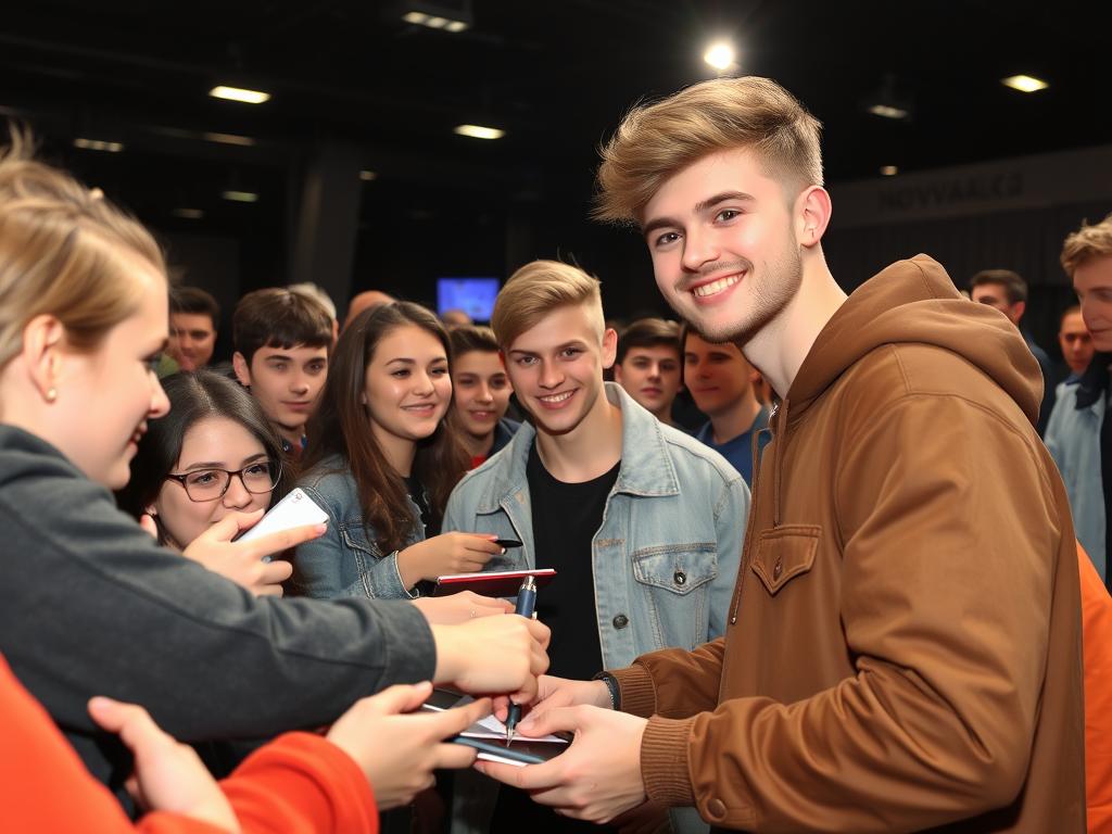 Nowciax podczas spotkania z fanami, symbolizujący jego wpływ na młode pokolenie Nowciax podczas spotkania z fanami, symbolizujący jego wpływ na młode pokolenie