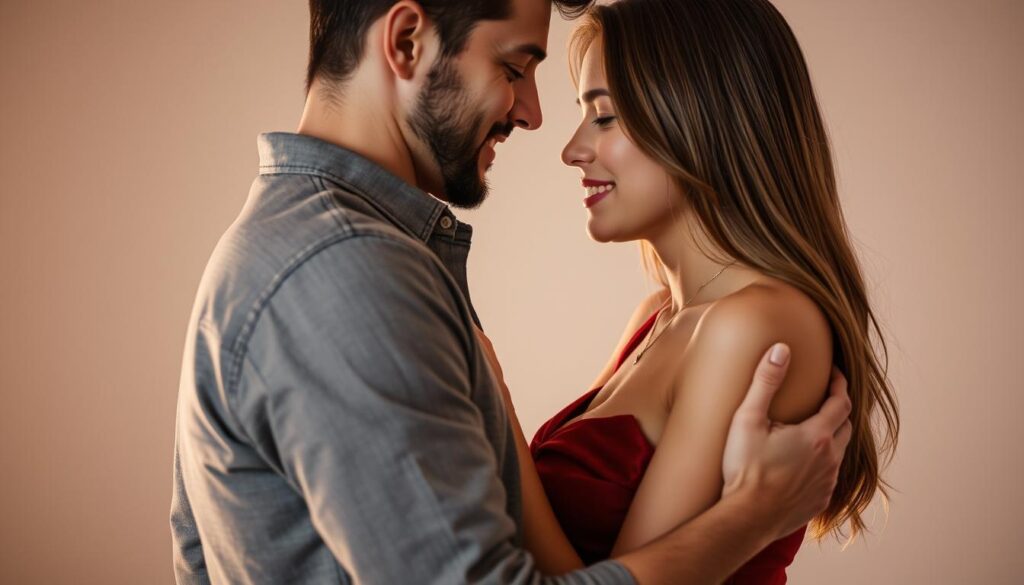 Para w intymnym uścisku, pokazująca bliskość i zaufanie