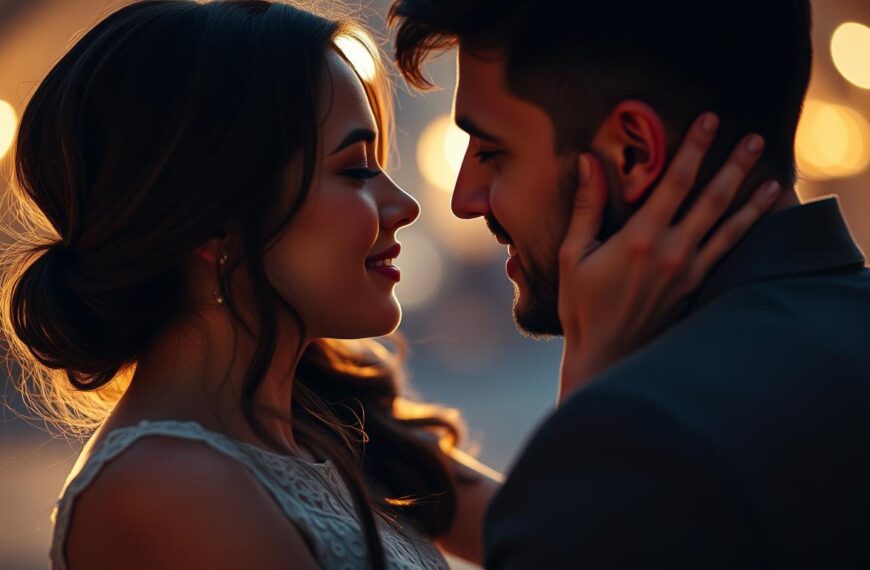 Para wymieniająca australijski pocałunek w romantycznym otoczeniu