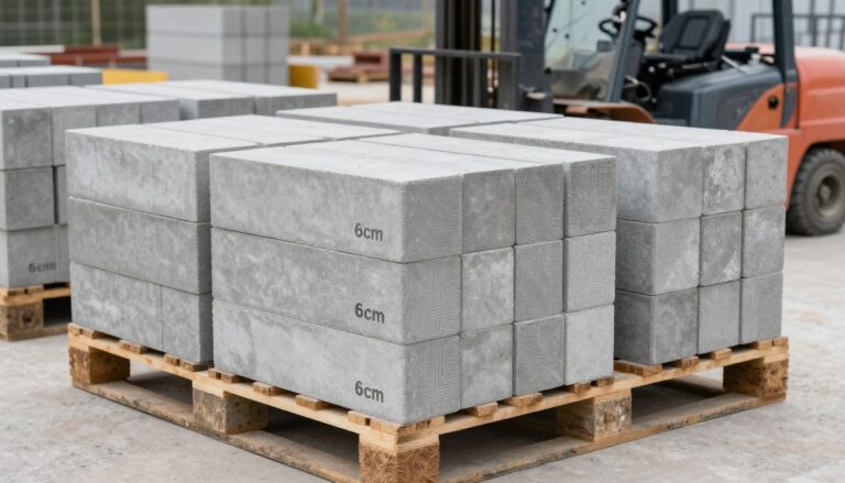 Palety z kostką brukową przygotowane do transportu na plac budowy