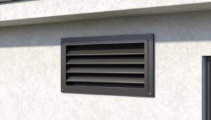 Czerpnia powietrza do kominka zamontowana na zewnętrznej ścianie domu