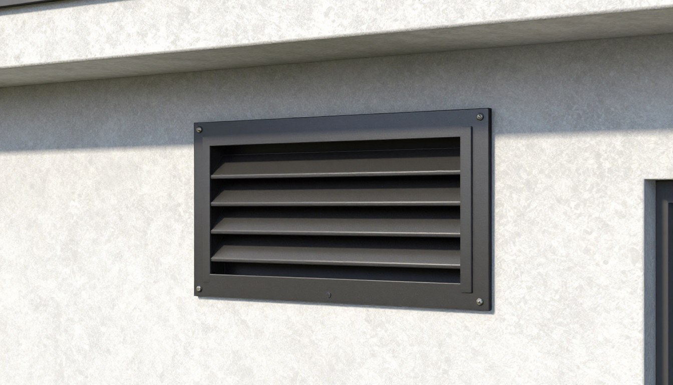 Czerpnia powietrza do kominka zamontowana na zewnętrznej ścianie domu