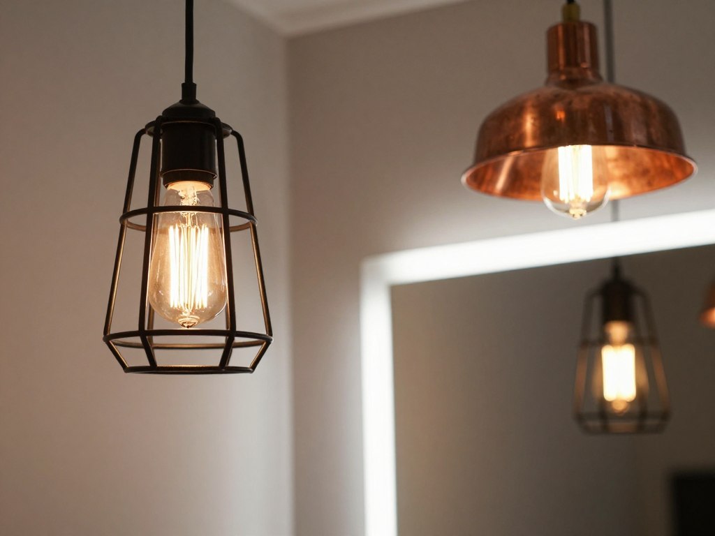 Detale oświetlenia w łazience loft z prysznicem bez brodzika