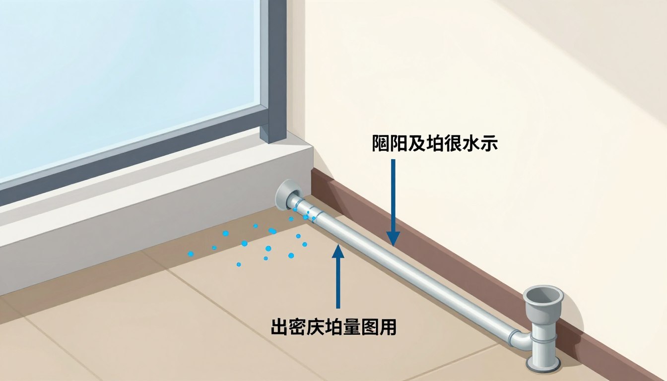 Diagram pokazujący prawidłowe odprowadzanie wody z balkonu zgodnie z przepisami budowlanymi