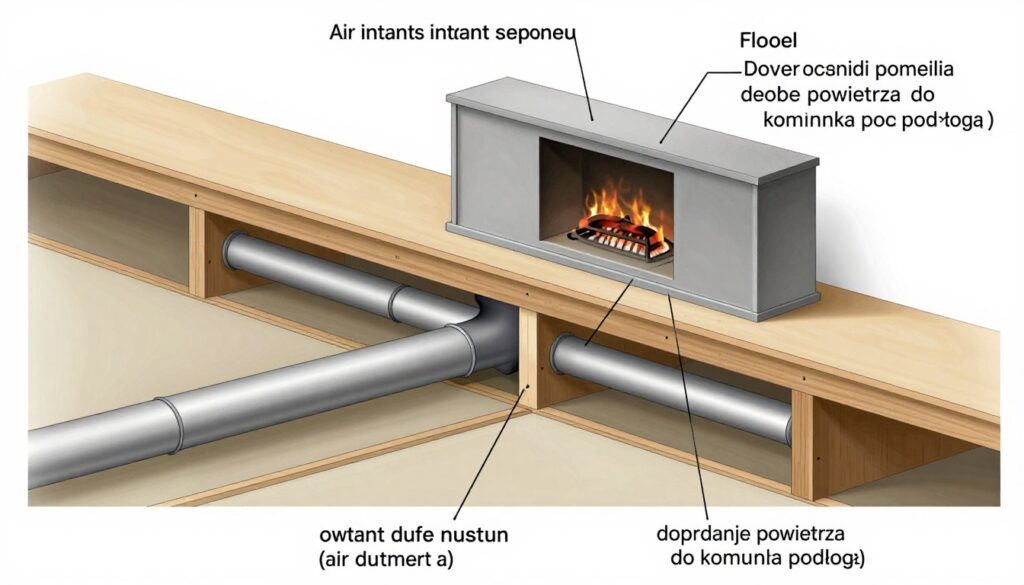 Doprowadzenie powietrza do kominka pod podłogą