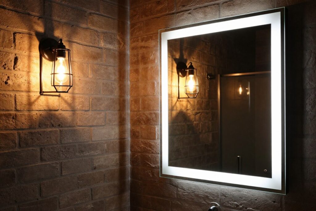 Industrialne oświetlenie w łazience loft z prysznicem