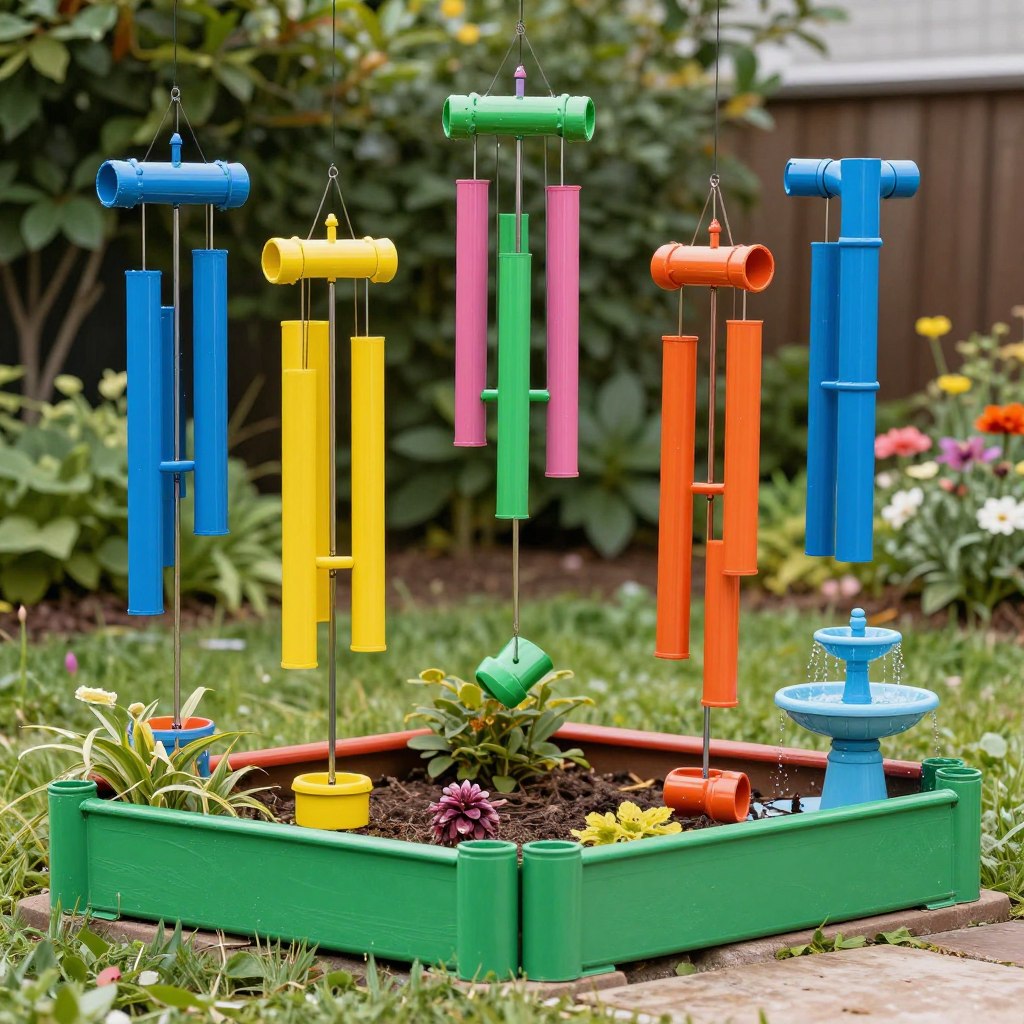 Kolorowe dekoracje ogrodowe z rur PCV
