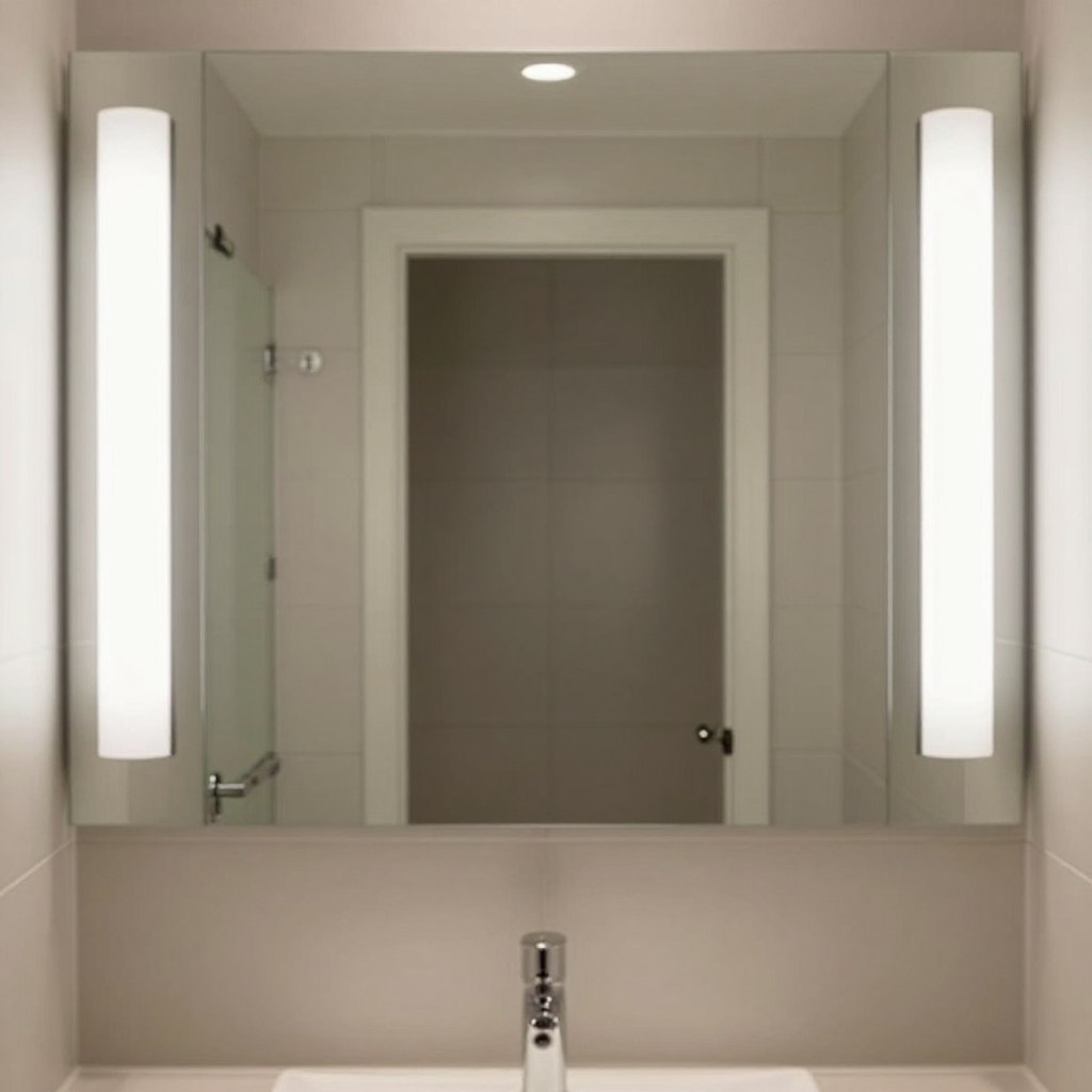 Lustro z oświetleniem bocznym w małej łazience Lustro z oświetleniem bocznym w małej łazience