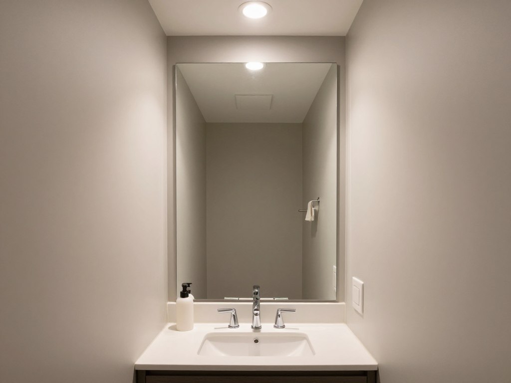 Lustro zamontowane od blatu do sufitu w małej łazience Lustro zamontowane od blatu do sufitu w małej łazience