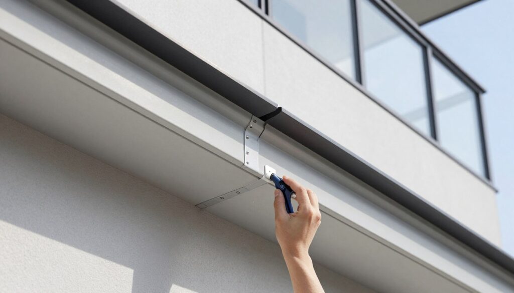 Montaż okapnika na krawędzi balkonu w celu odprowadzania wody