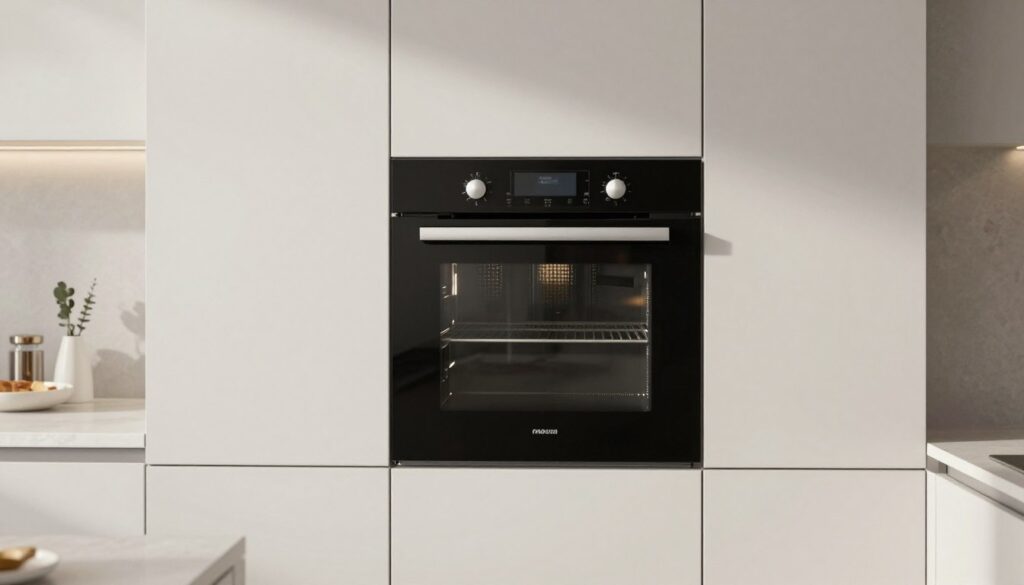 Nowoczesna kuchnia z piekarnikiem zabudowanym w słupku na optymalnej wysokości