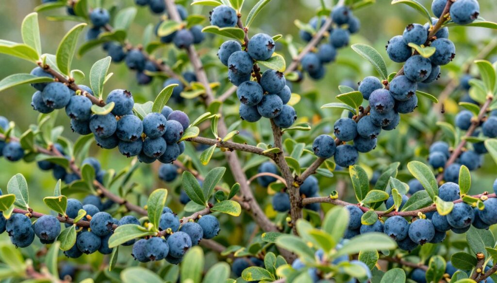 Obficie owocujący krzew jagody kamczackiej po prawidłowym przycinaniu