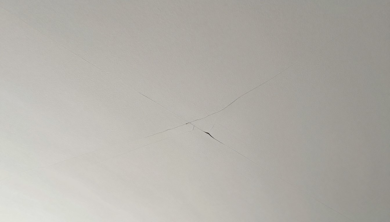 Pęknięcia na suficie podwieszanym spowodowane osiadaniem budynku