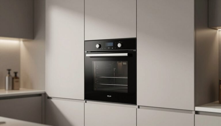 Piekarnik zabudowany w słupku kuchennym na wysokości wzroku