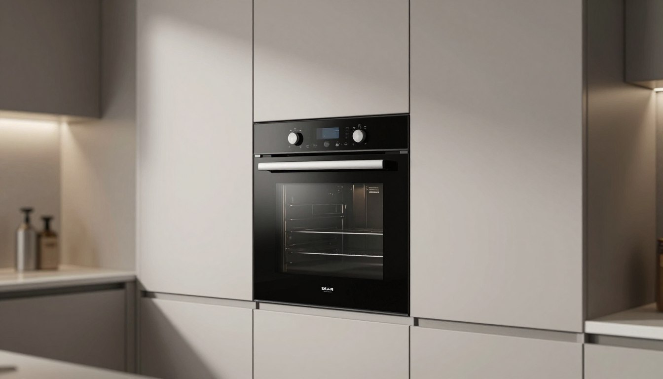 Piekarnik zabudowany w słupku kuchennym na wysokości wzroku