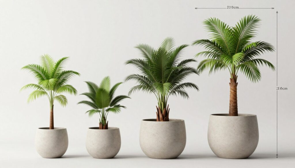 Porównanie różnych rozmiarów doniczek do palm - od małych do dużych donic Porównanie różnych rozmiarów doniczek do palm - od małych do dużych donic