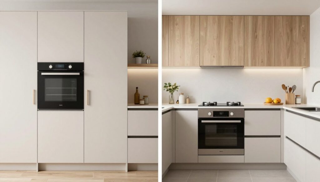 Porównanie zabudowy piekarnika w słupku i pod blatem kuchennym