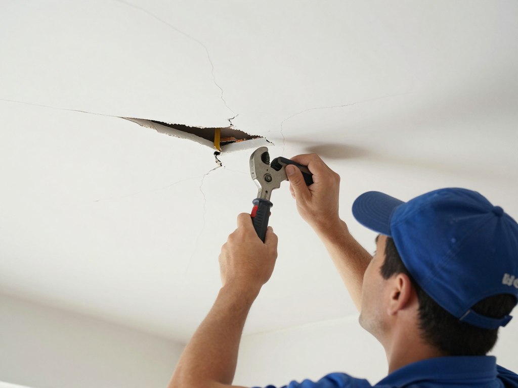 Profesjonalna naprawa poważnych pęknięć na suficie podwieszanym