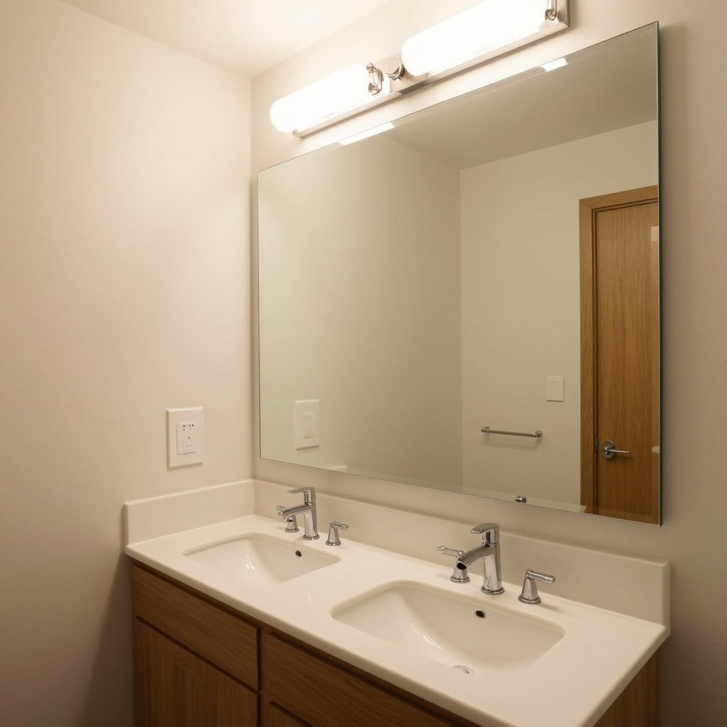 Prostokątne lustro na całą ścianę w małej łazience Prostokątne lustro na całą ścianę w małej łazience