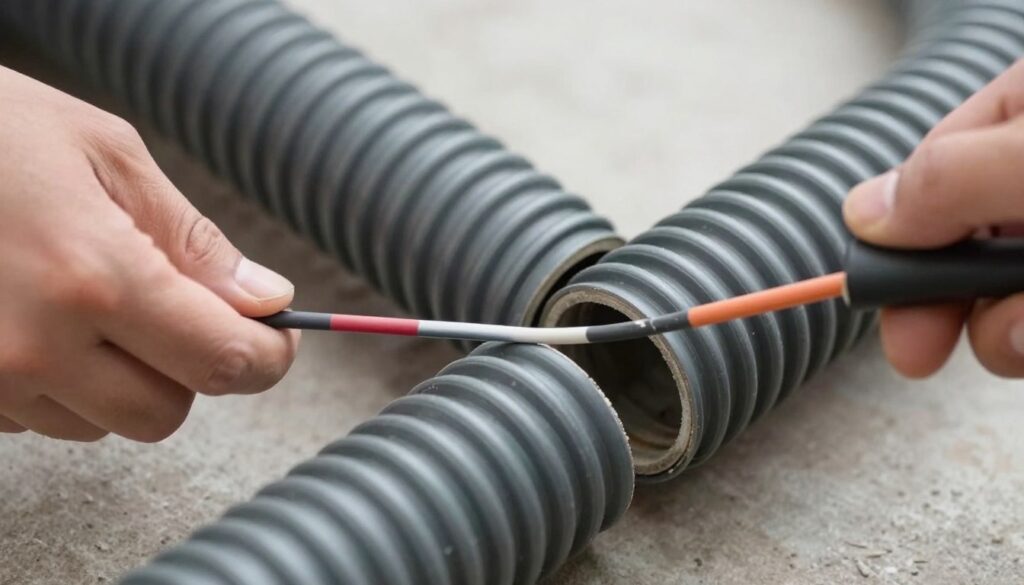 Przeciąganie kabla przez peszel za pomocą taśmy pilotującej