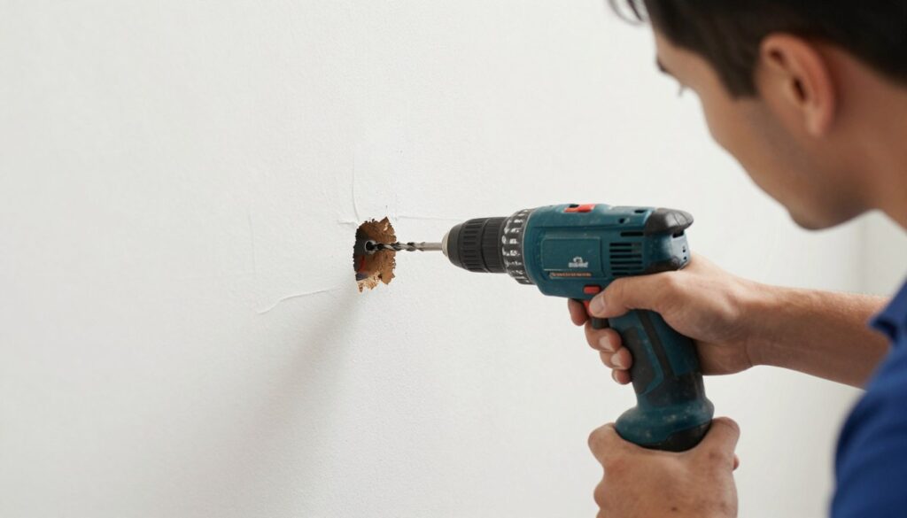 Przeciąganie kabla przez ścianę za pomocą wiertła i prowadnicy