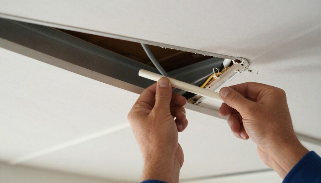 Przeciąganie kabla w suficie podwieszanym za pomocą stalki