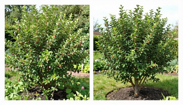 Przycinanie jagody kamczackiej - porównanie krzewu przed i po cięciu