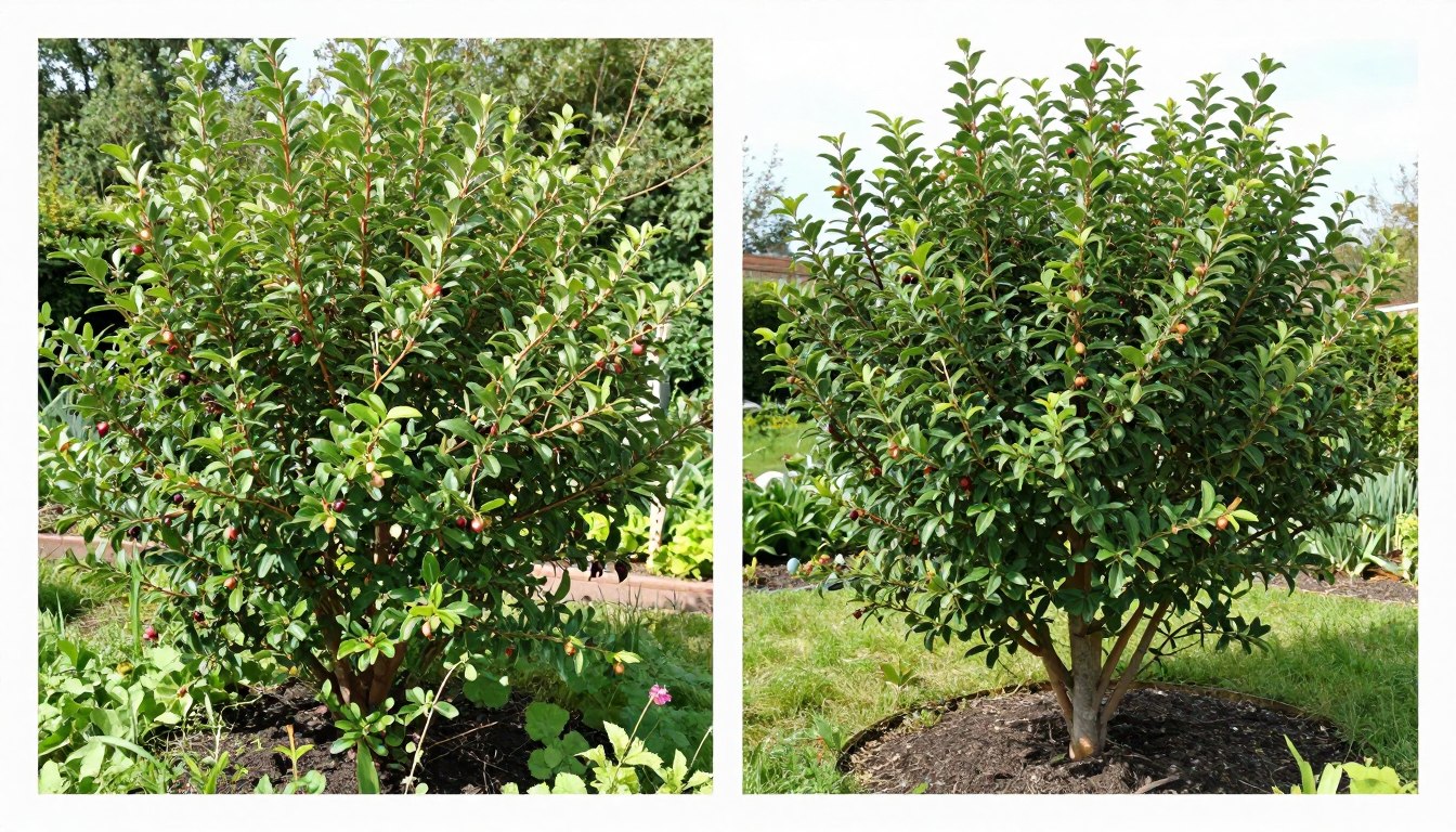 Przycinanie jagody kamczackiej - porównanie krzewu przed i po cięciu