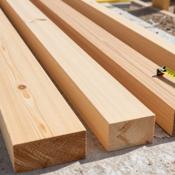 Różne grubości legarów pod taras drewniany ułożone obok siebie