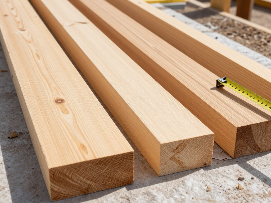 Różne grubości legarów pod taras drewniany ułożone obok siebie