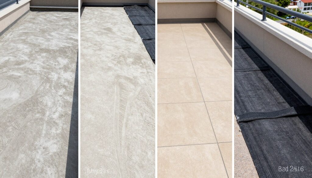 Różne materiały wykończeniowe na papę na balkonie