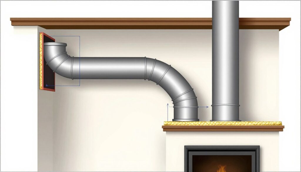 Schemat doprowadzenia powietrza do kominka przez kanał wentylacyjny