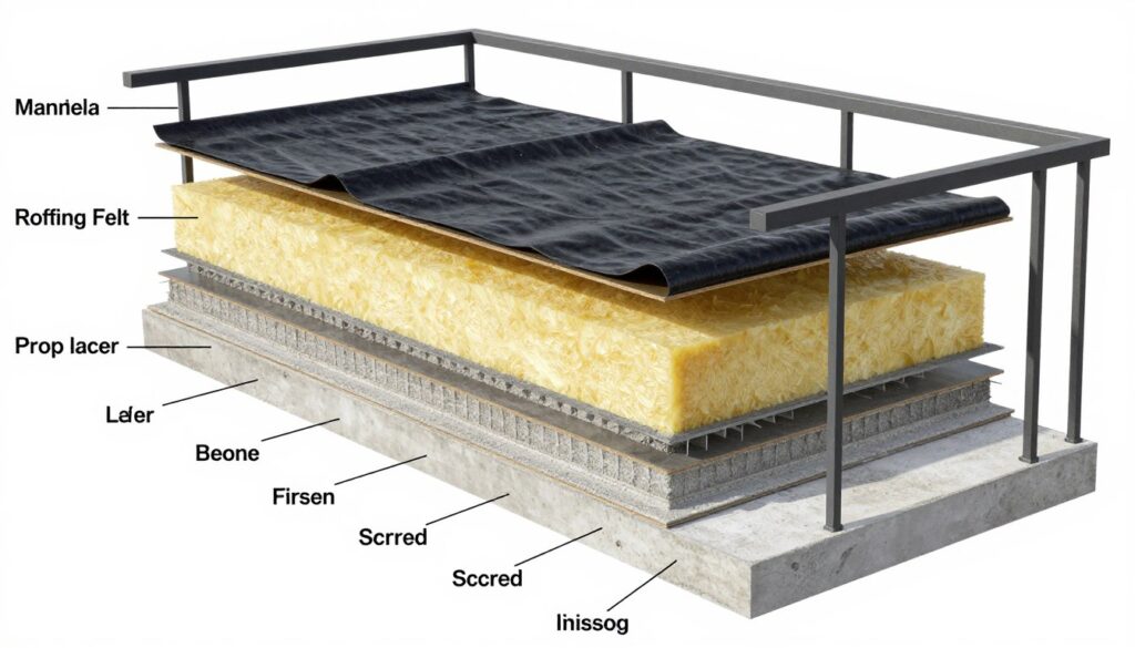 Schemat warstw na balkonie z papą