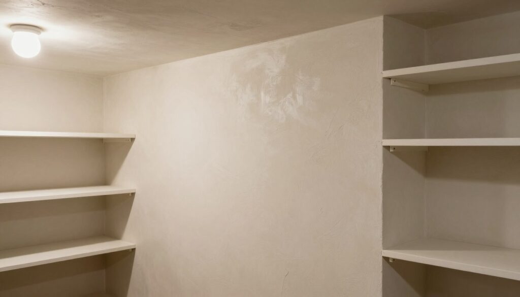 Ściany bez gładzi w piwnicy wykończone tynkiem wapiennym