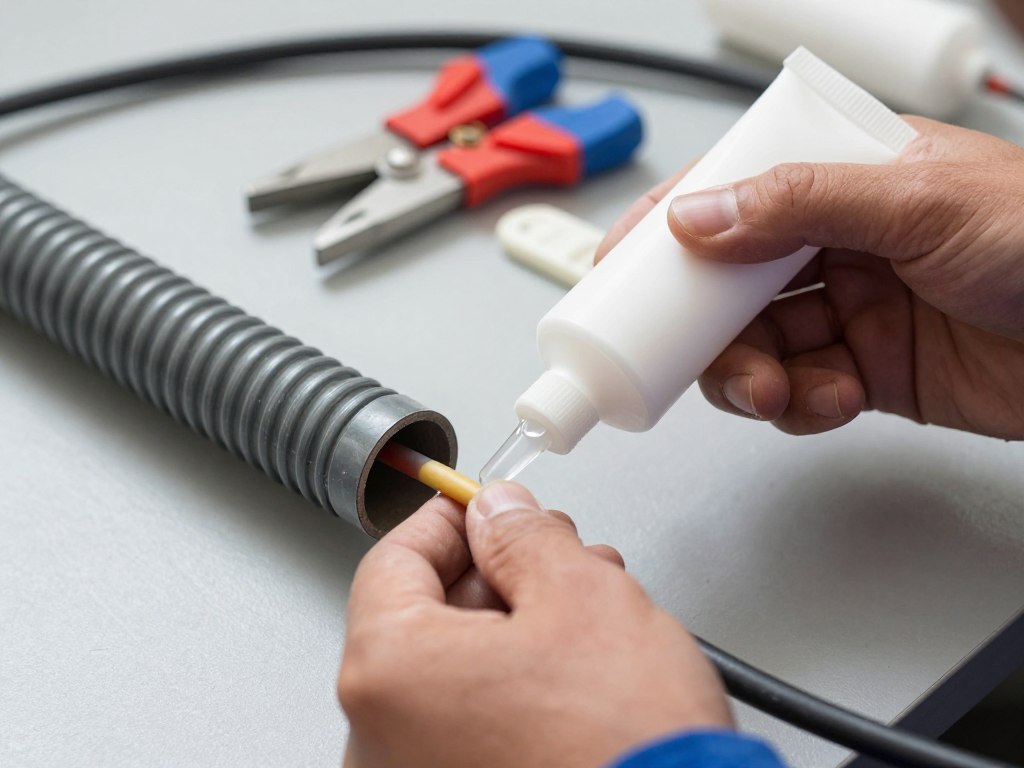 Stosowanie żelu poślizgowego do łatwiejszego przeciągania kabli przez peszel