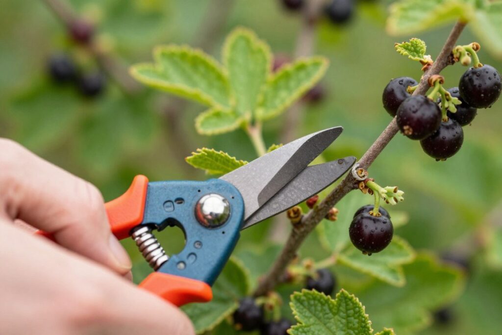 Technika przycinania jagody kamczackiej - cięcie przy podstawie pędu