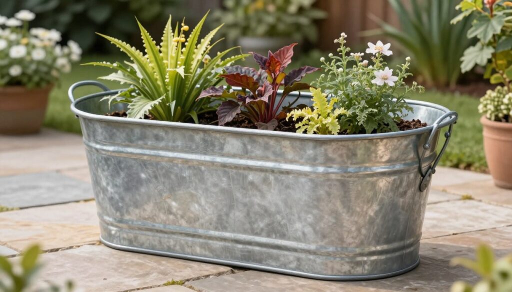 Wanna ocynkowana wykorzystana jako stylowy element dekoracyjny w ogrodzie