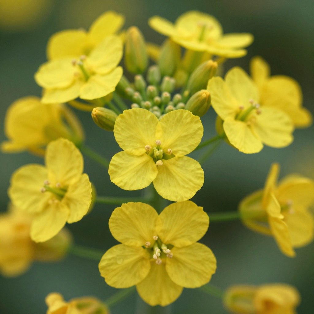 Zbliżenie na kwiaty rzepaku pokazujące charakterystyczne cechy żółtych kwiatów na polu uprawnym