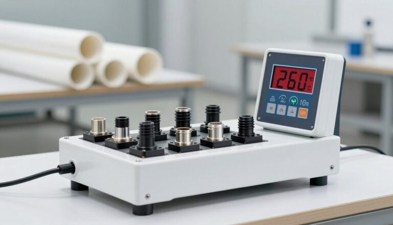 Zgrzewarka do rur PP ustawiona na optymalną temperaturę 260°C z widocznym wyświetlaczem cyfrowym