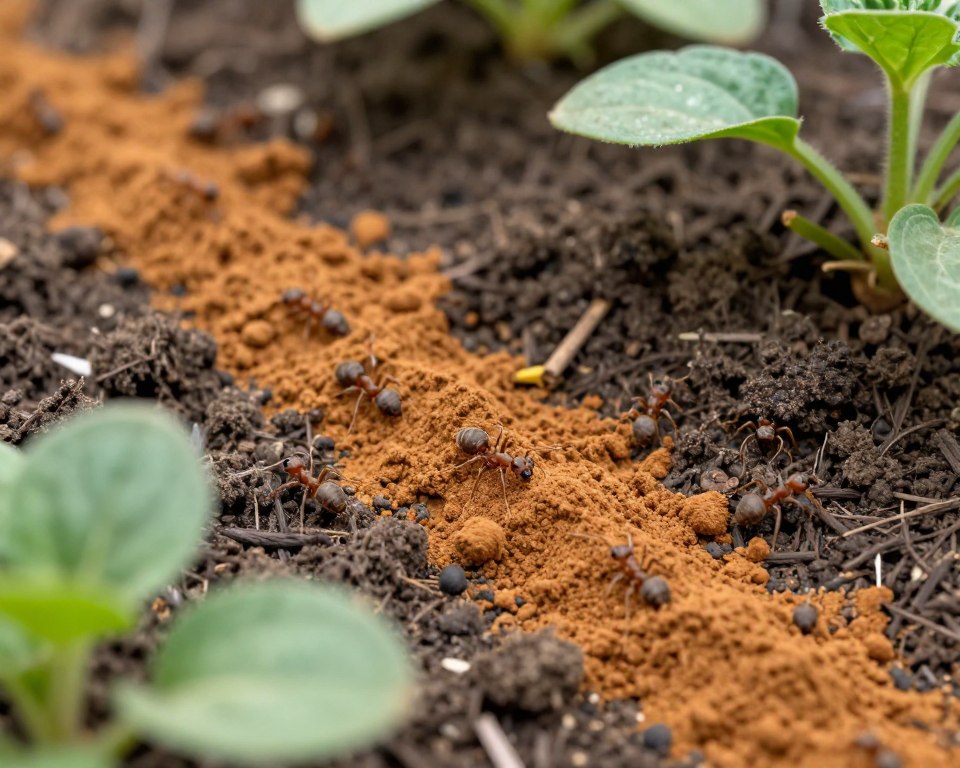 Cynamon rozsypany jako naturalna bariera dla mrówek w ogrodzie