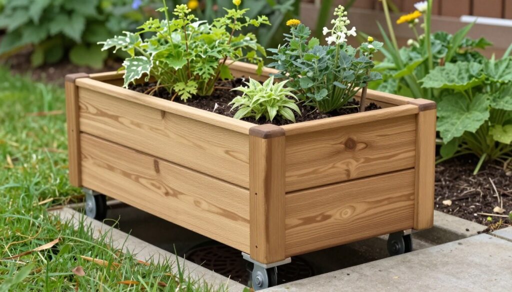 Drewniana skrzynia ogrodowa maskująca studzienkę w ogrodzie Drewniana skrzynia ogrodowa maskująca studzienkę w ogrodzie